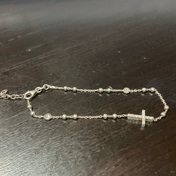 Sterling Silver w/CZ Crucifix Bracelet - Picture 1 of 6